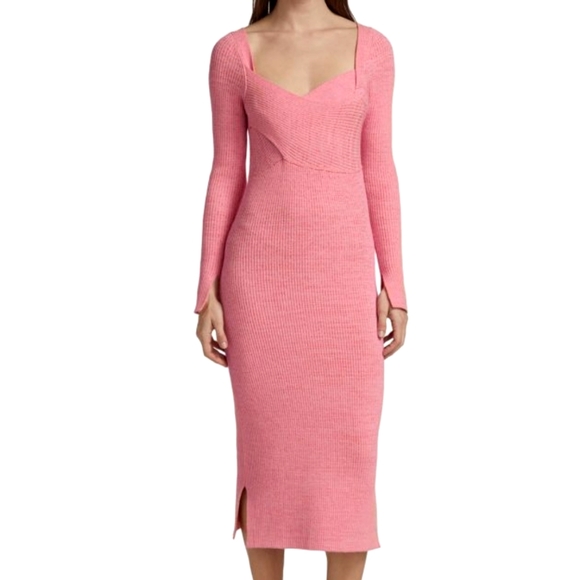 3.1 PHILLIP LIM Double Face Crossbody Sweater Midi Dress Pink - Picture 4 of 14